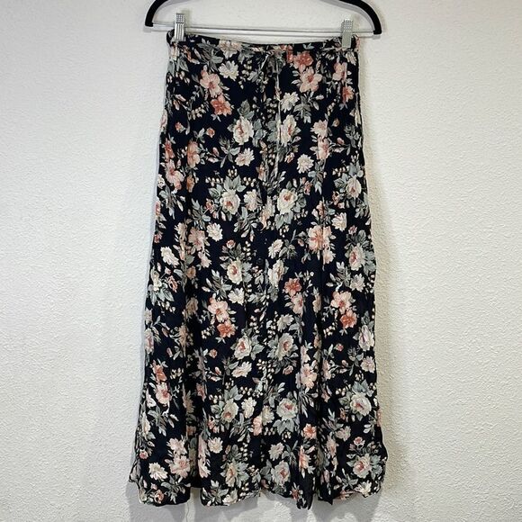 Vintage floral maxi button down tie waist skirt size M - Picture 2 of 7